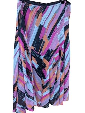 Vintage Y2K Colorful Brushstroke Flowy Handkerchief Hem Dopamine Drip Skirt